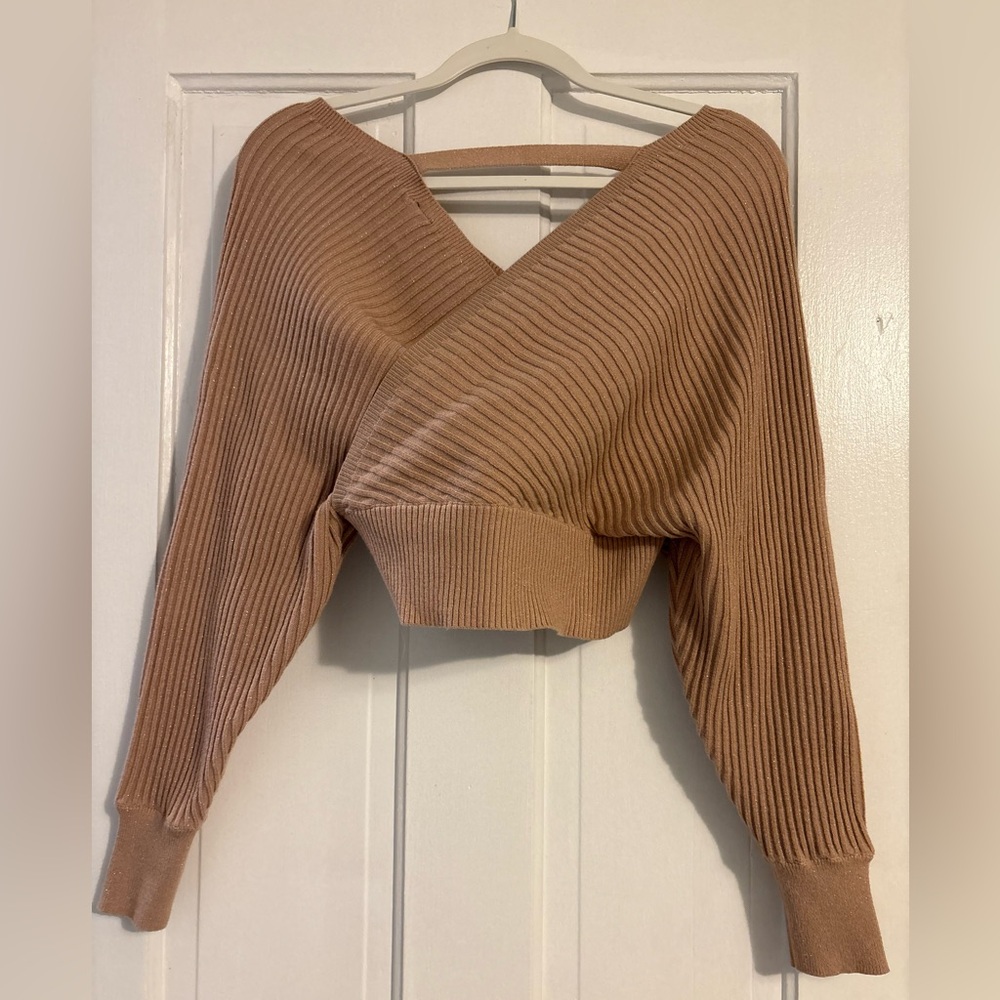 Windsor Beige Ribbed Knit Cropped Top